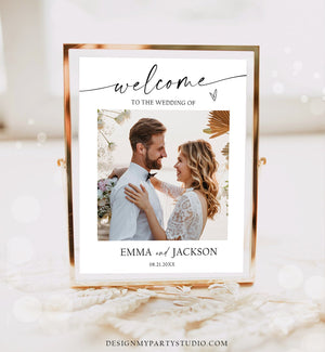 Photo Wedding Welcome Sign Minimalist Modern Boho Photo Poster Calligraphy Welcome Couples Shower Digital Template Printable 0493