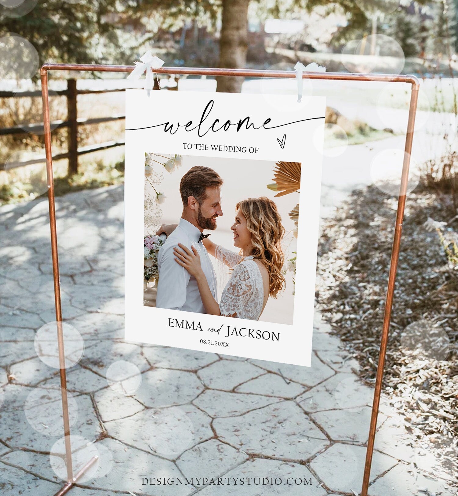 Photo Wedding Welcome Sign Minimalist Modern Boho Photo Poster Calligraphy Welcome Couples Shower Digital Template Printable 0493
