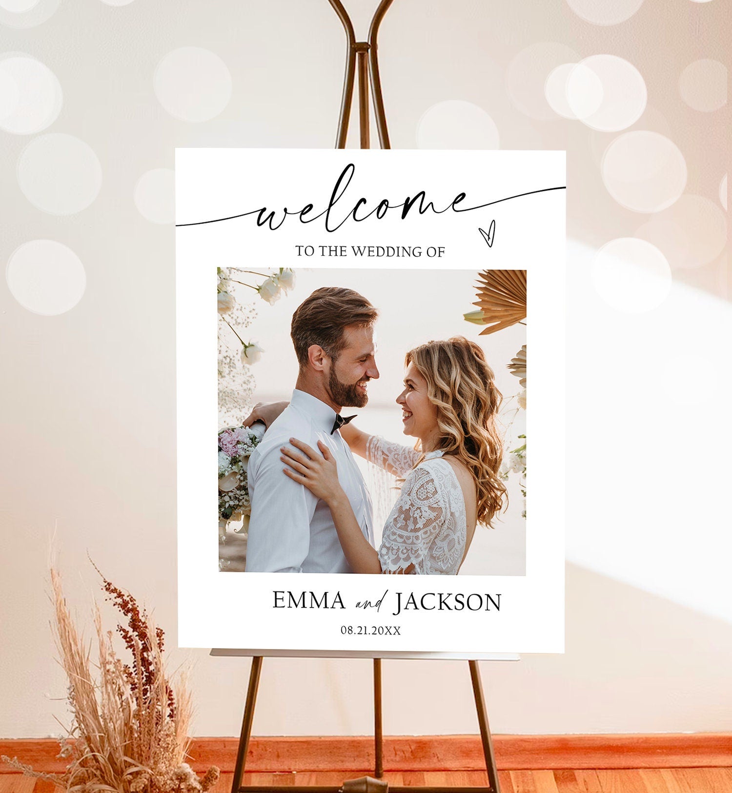 Photo Wedding Welcome Sign Minimalist Modern Boho Photo Poster Calligraphy Welcome Couples Shower Digital Template Printable 0493
