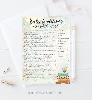 Editable Baby Traditions Around the World Baby Shower Game Card Travel Adventure Journey Activity Printable Download Template Corjl 0263