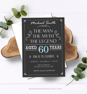 Editable The Man The Myth The Legend Birthday Invitation Man Men Adult Birthday Invite Rustic Chalk Download Printable Invitation Corjl 0101