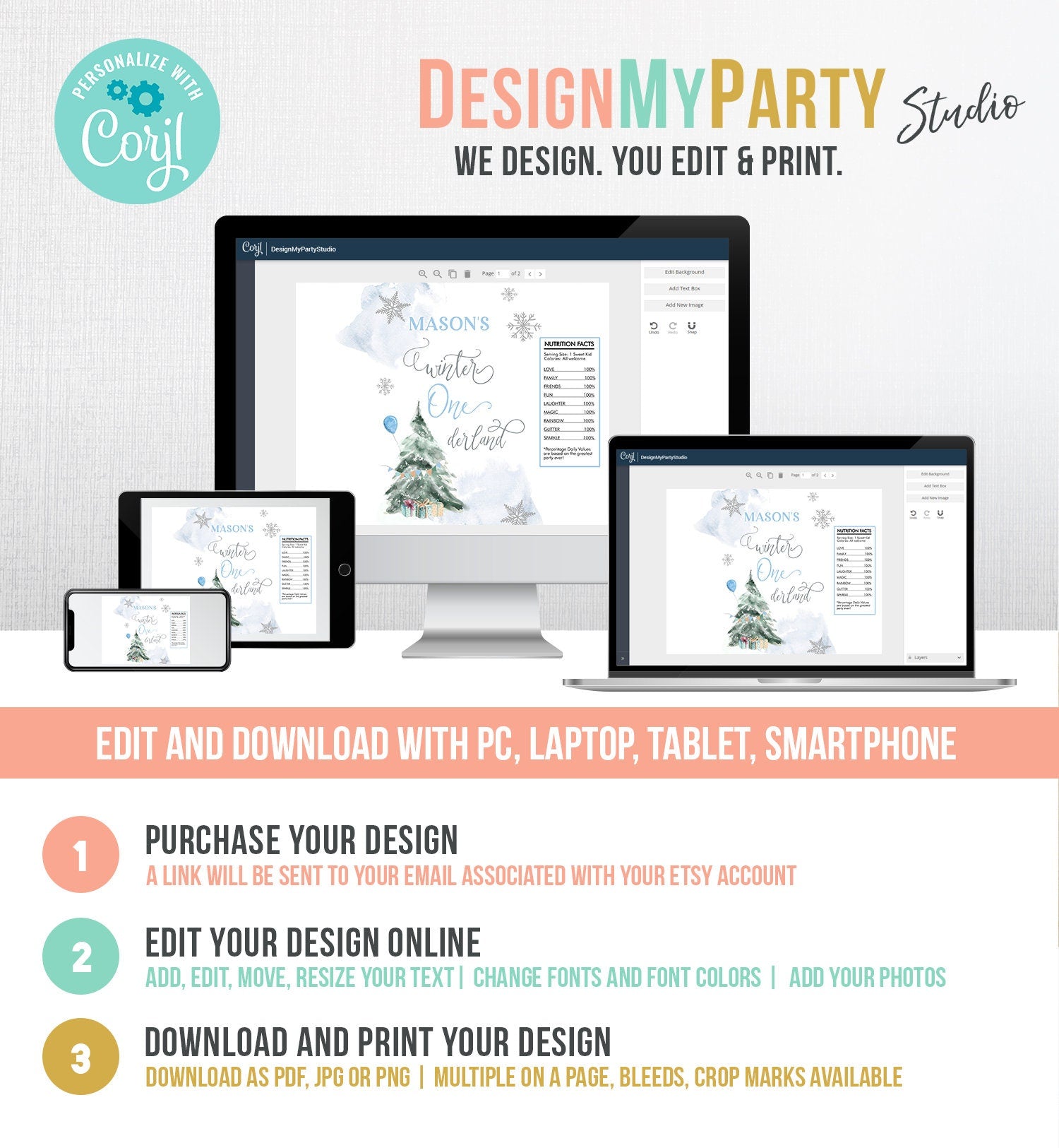 Editable Winter ONEderland Chip Bag Christmas Tree Snowflake Wonderland Boy First Birthday Party Favors Digital Template Printable 0363