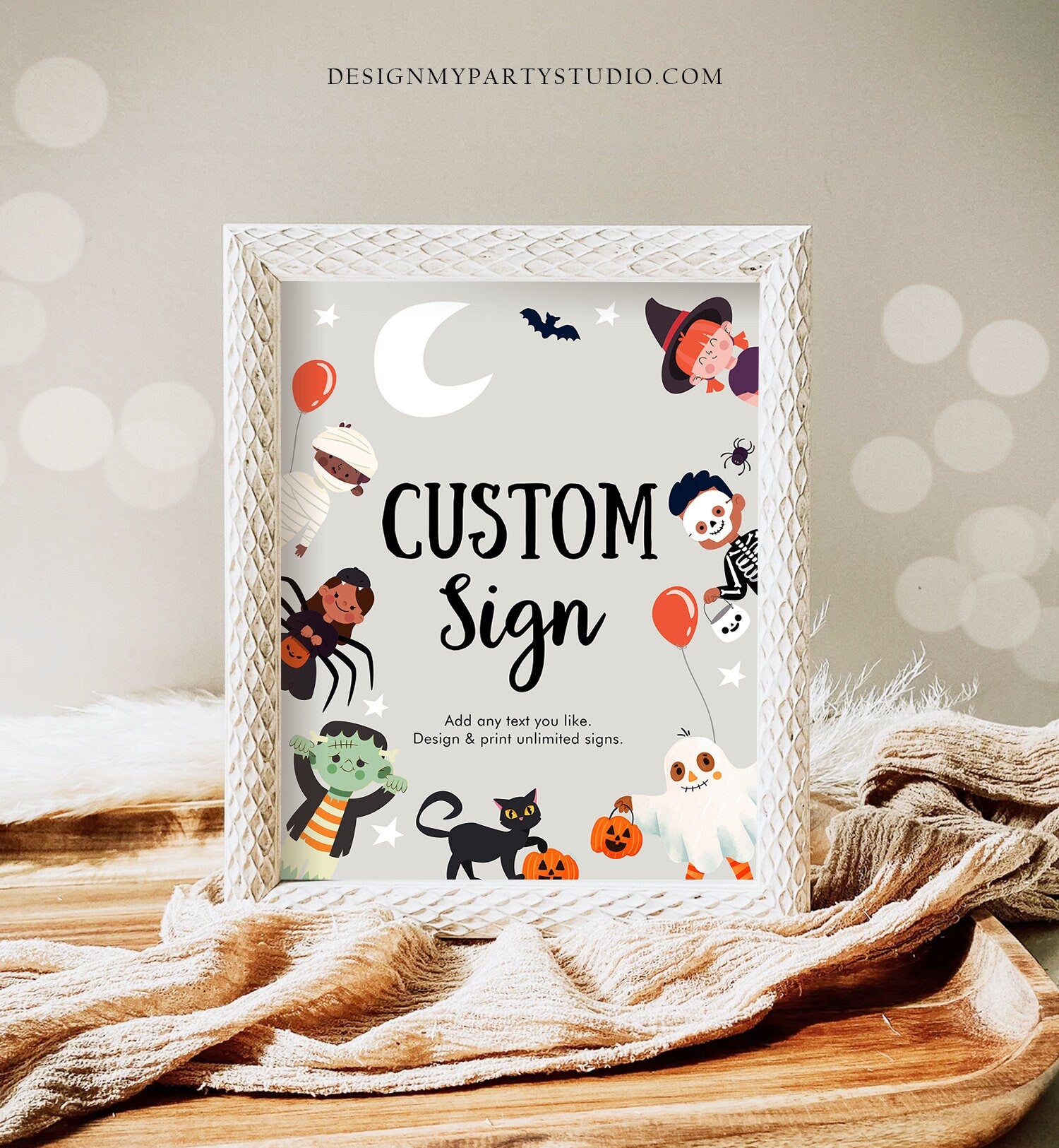 Editable Custom Halloween Sign Birthday Ghost Costume Kids Spooky Spooktacular Monster With Mummy Table 8x10 Corjl Template Printable 0473