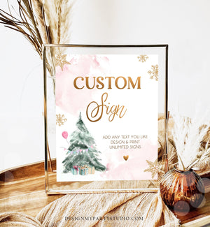 Editable Custom Sign Winter Tree Birthday Winter Onederland Decor 1st Party Its Cold Outside Gold Pink 8x10 Download PRINTABLE Corjl 0363