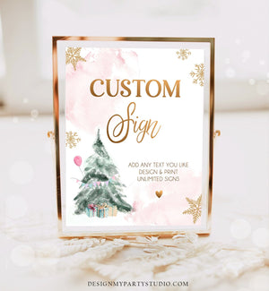 Editable Custom Sign Winter Tree Birthday Winter Onederland Decor 1st Party Its Cold Outside Gold Pink 8x10 Download PRINTABLE Corjl 0363