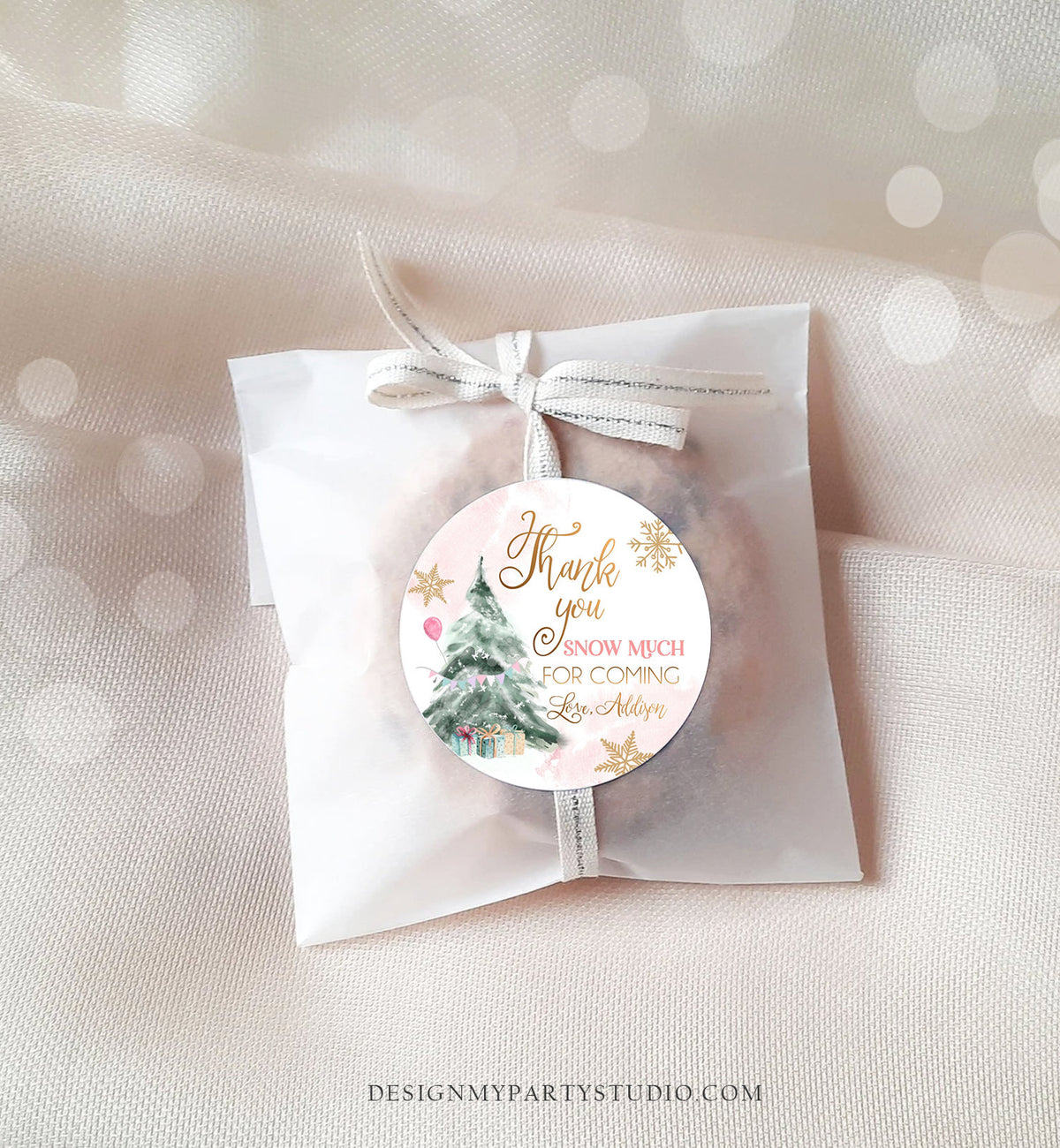 Editable Winter Tree Favor Tag Winter Onederland Girl Christmas Thank You Snow Much Birthday Pink Gold Gift Digital Template Printable 0363