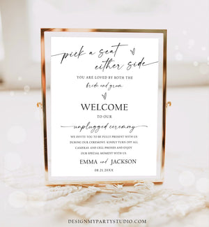 Editable Pick A Seat Minimalist Wedding Welcome Sign Unplugged Ceremony Boho Rustic Modern Calligraphy Digital Template Printable 0493