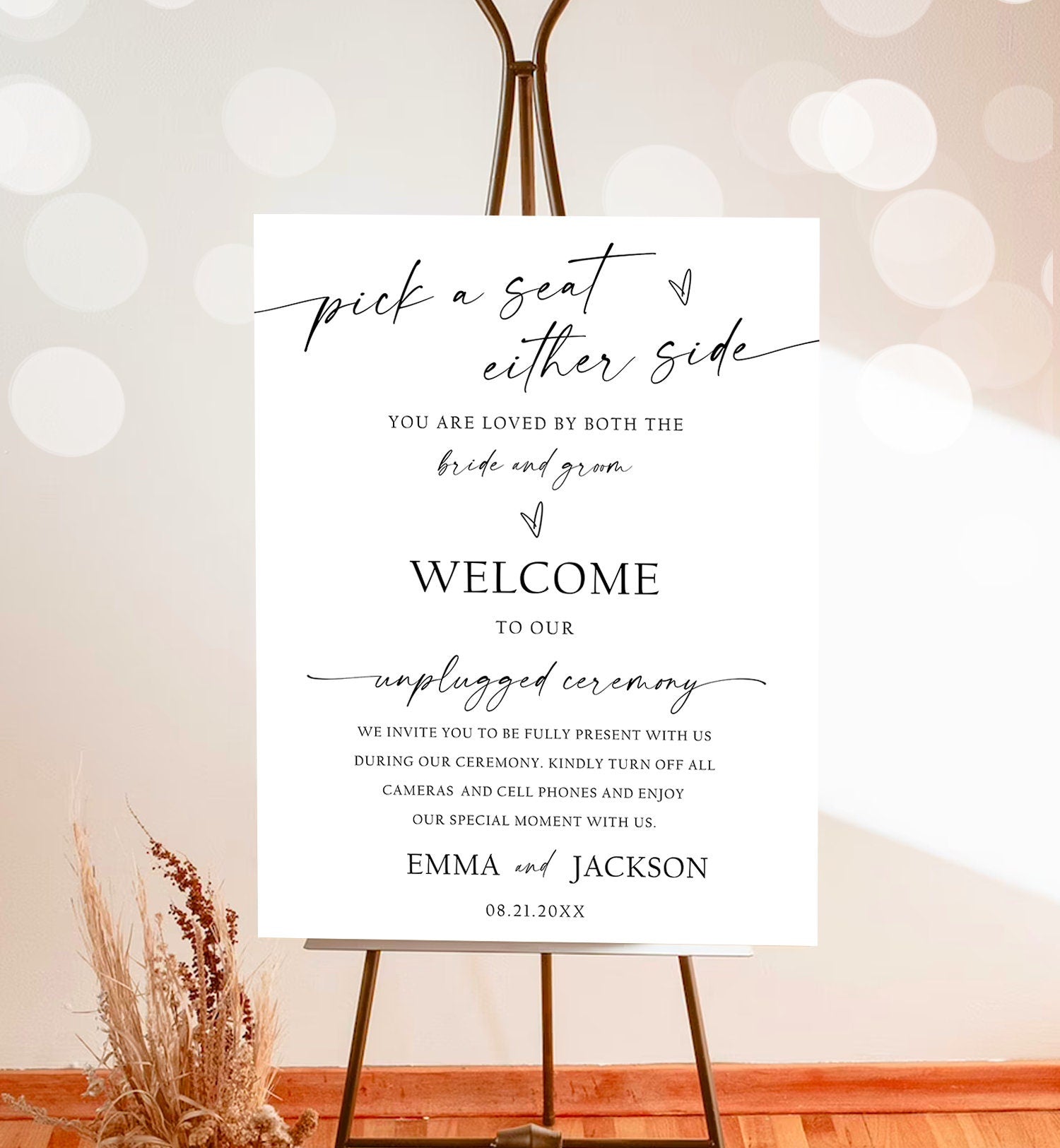 Editable Pick A Seat Minimalist Wedding Welcome Sign Unplugged Ceremony Boho Rustic Modern Calligraphy Digital Template Printable 0493