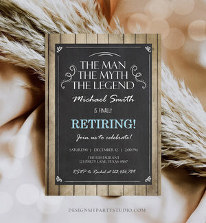 Editable The Man The Myth The Legend Invitation Retirement Invite Man Men Rustic Chalk Download Printable Invitation Template Corjl 0101