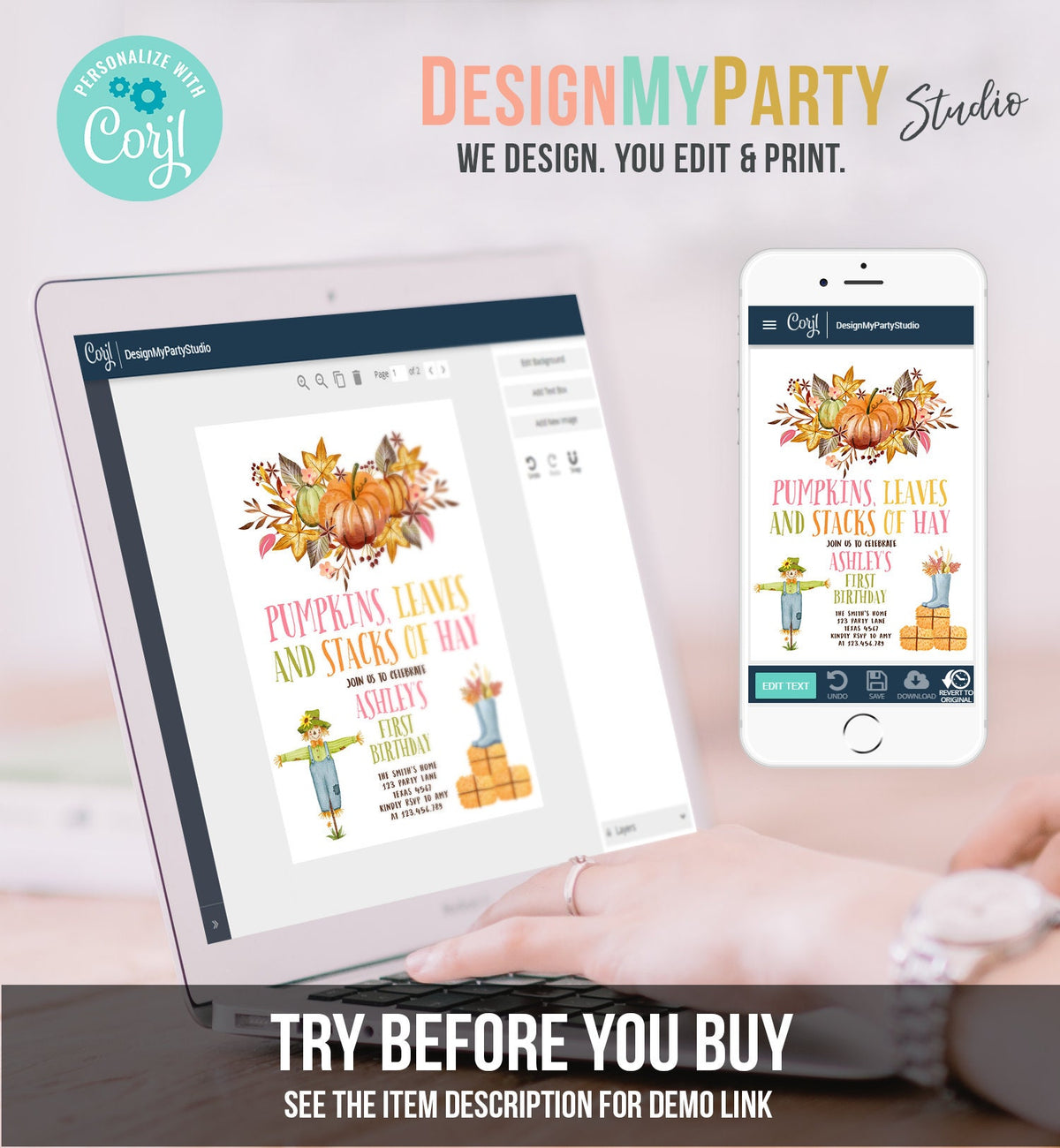 Editable Pumpkin Birthday Invitation Fall Harvest Girl Pink Autumn 1st Birthday Pumpkin Party Fall Digital Download Template Printable 0488