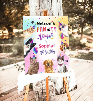 Editable Cats and Dogs Birthday Party Animals Welcome Sign Kitten Birthday Puppy Dog Pawty Animals Cute Kitten Template Corjl PRINTABLE 0460