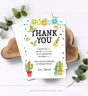 Editable Taco Fiesta Thank You Card Birthday Party Baby Bridal Shower Cactus Succulent Mexican Green Boy Corjl Template Printable 0161