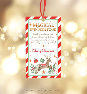 Editable Magical Reindeer Food Favor Tag Christmas Eve Gift Tag Box Gold Glitter Sparkle Bright Lawn Santa Claus Printable Template 0358