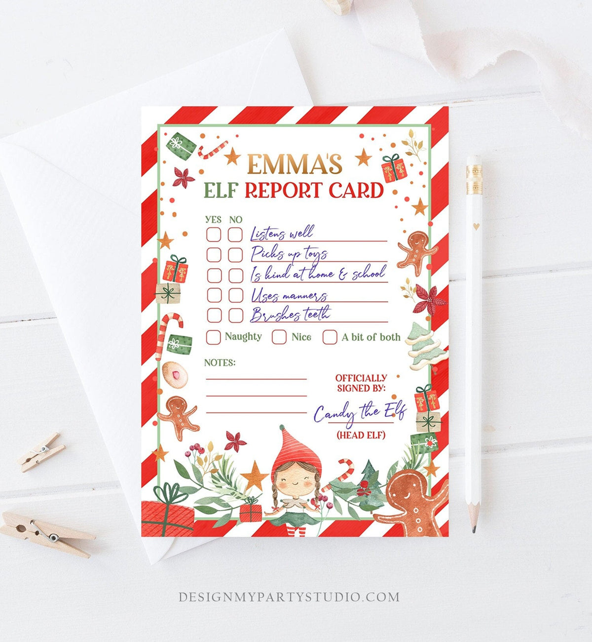 Editable Elf Report Card Personalized Girl Christmas Elf Letter From Your Elf Report Card Santa Claus Elf Decor Printable Template 0358