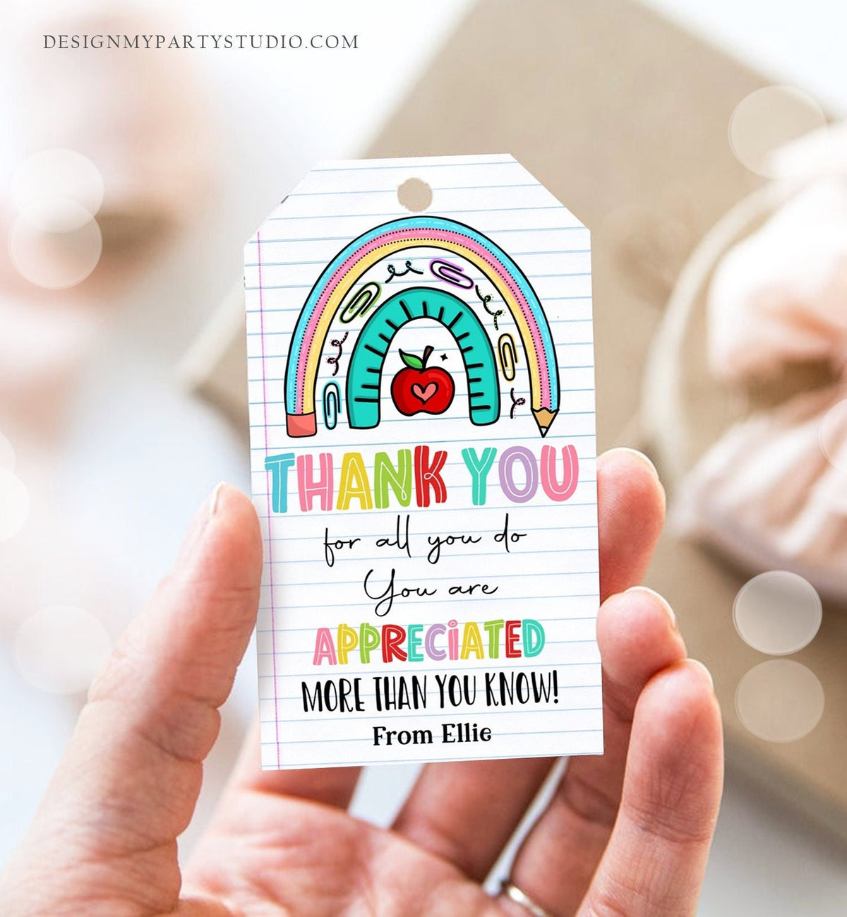 Editable Teacher Appreciation Tags Teacher Tag Thank You Gift End of School Year Appreciation Week Rainbow Digital Template Printable 0464