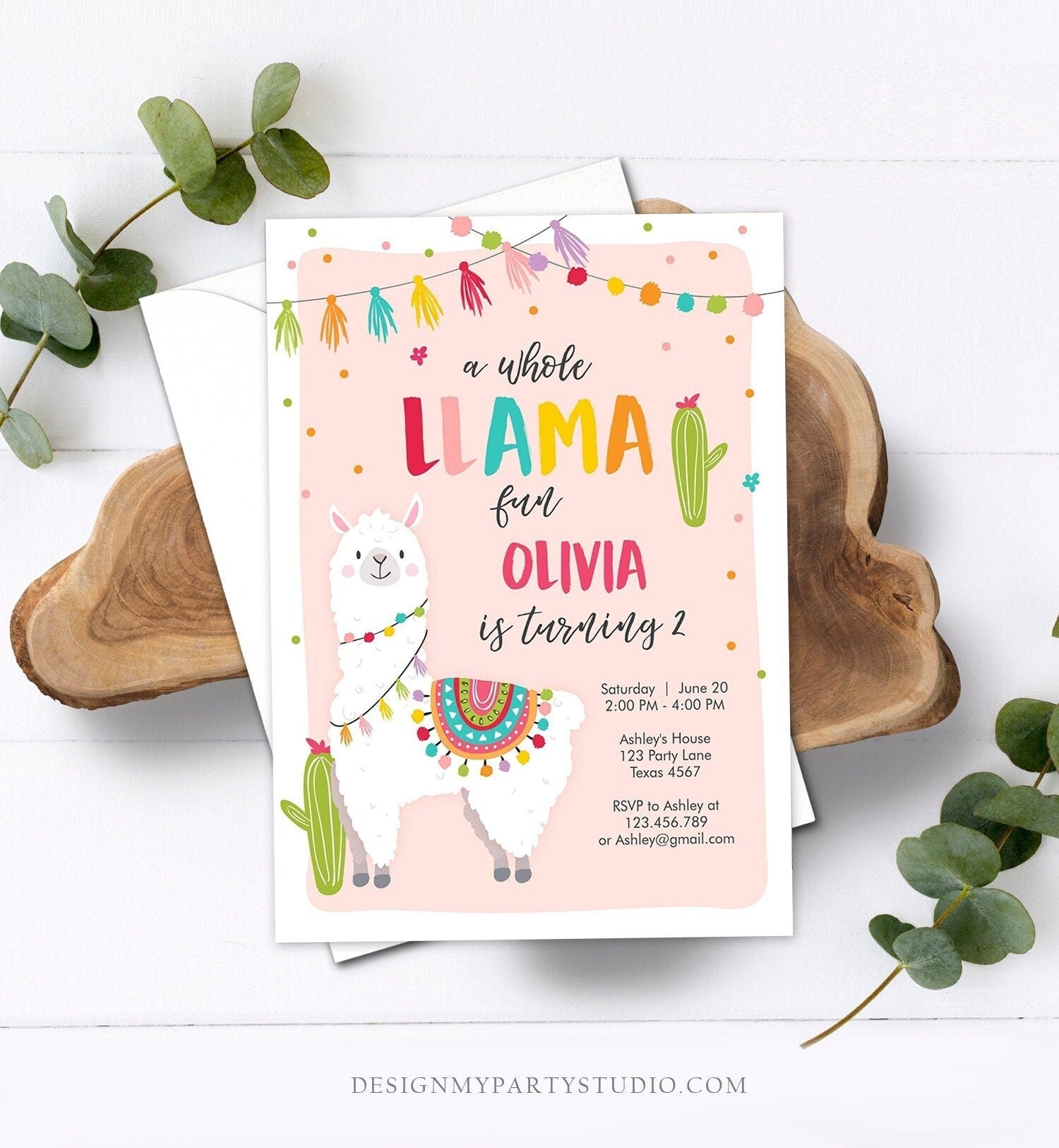 Editable Whole Llama Fun Birthday Invitation Llama Cactus Girl Alpaca Fiesta Party Digital Download Corjl Template Printable 0079