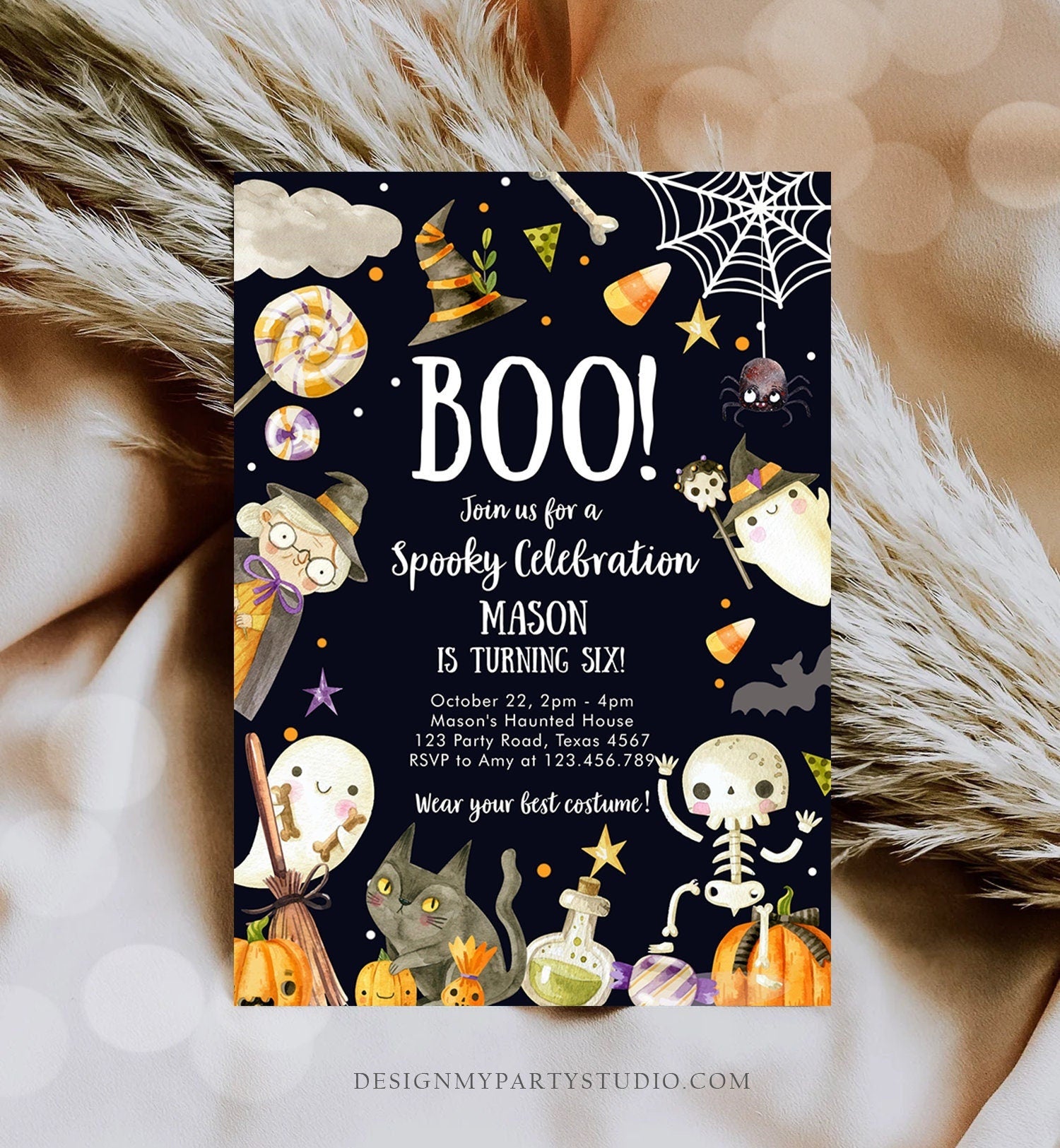 Editable Halloween Party Invitation Halloween Birthday Invitation Kids Costume Party Spooky Celebration Boy Digital Template Corjl 0475 0009