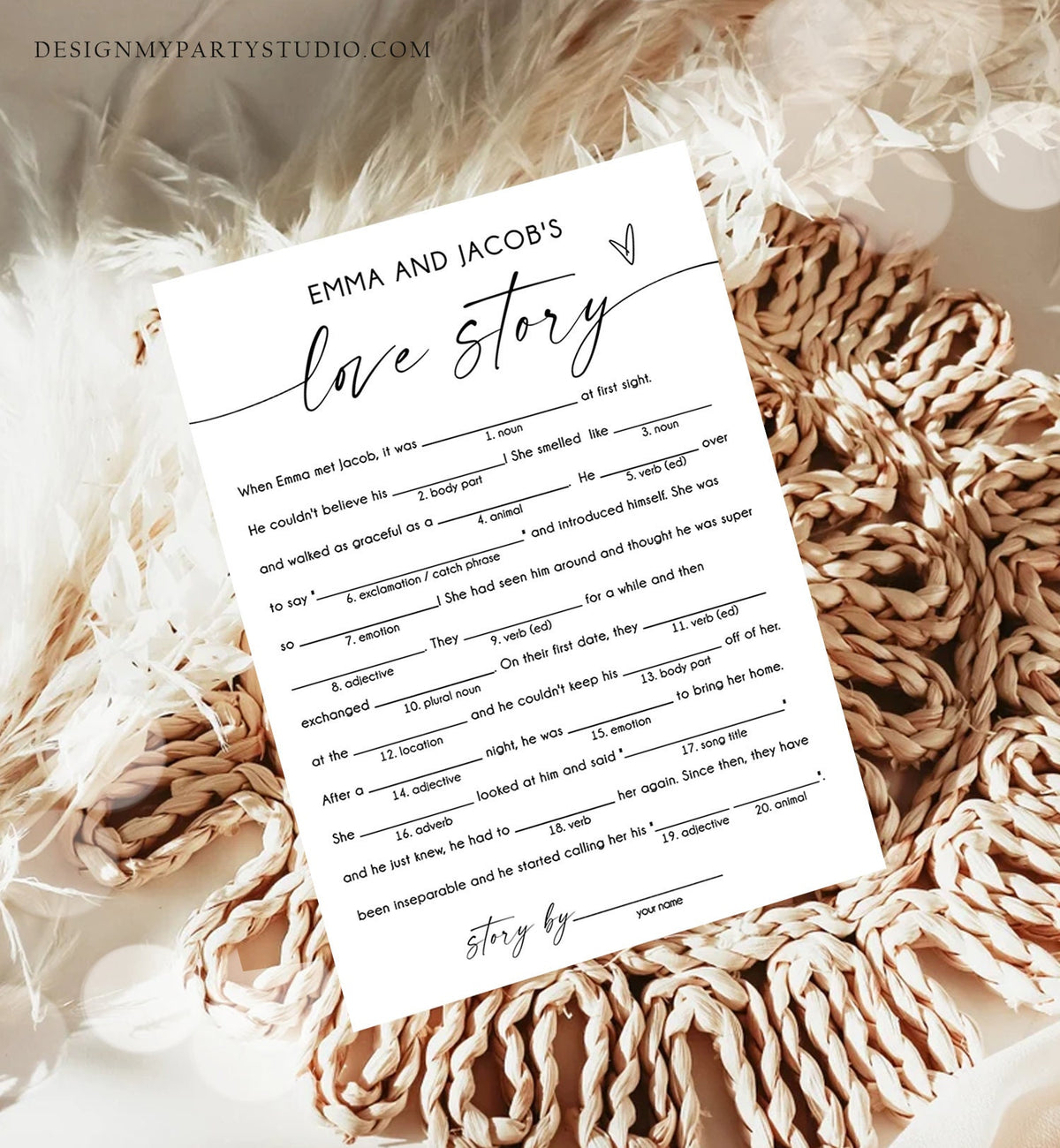 Editable Love Story Funny Bridal Shower Game Minimalist Modern Wedding Activity Couples Wedding Activity Digital Template Printable 0493