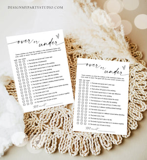 Editable Over Or Under Bridal Shower Game Minimalist Modern Wedding Activity Couples Wedding Activity Corjl Template Printable 0493