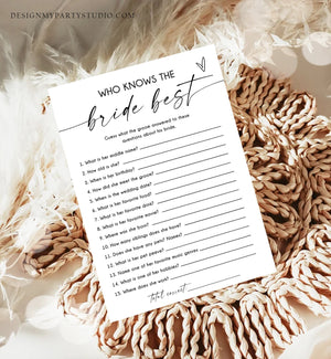 Editable Who Knows the Bride Best Bridal Shower Game Minimalist Modern Wedding Activity Couples Activity Corjl Template Printable 0493
