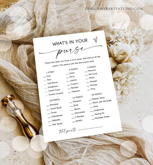 Editable What's in Your Purse Bridal Shower Game Minimalist Modern Wedding Activity Shower Activity Corjl Template Printable 0493