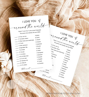 Editable I Love You Around the World Bridal Shower Game Minimalist Modern Wedding Activity Questions Corjl Template Printable 0493