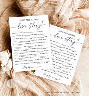 Editable Love Story Funny Bridal Shower Game Minimalist Modern Wedding Activity Couples Wedding Activity Corjl Template Printable 0493