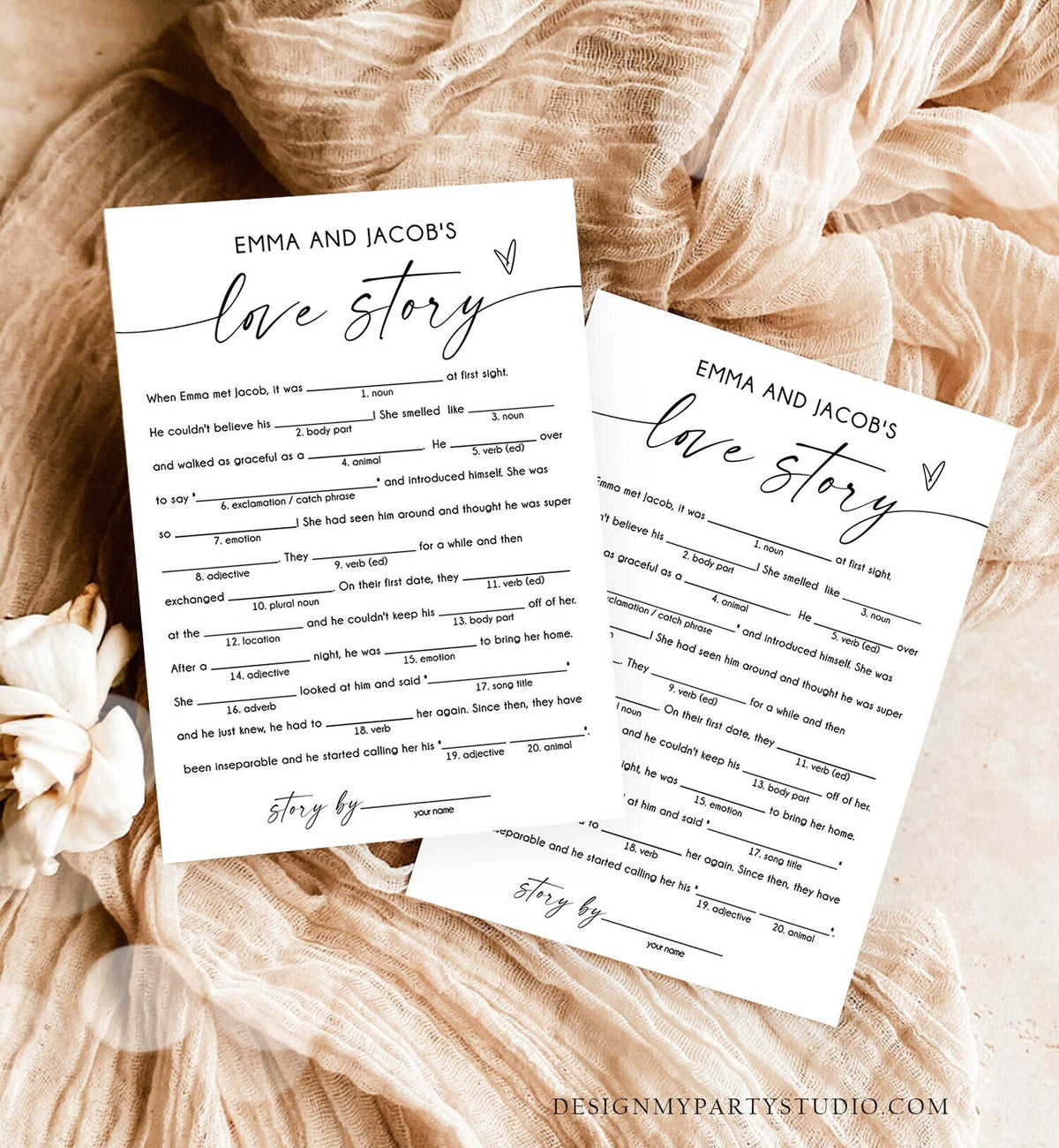 Editable Love Story Funny Bridal Shower Game Minimalist Modern Wedding Activity Couples Wedding Activity Digital Template Printable 0493
