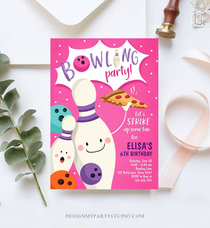 Editable Bowling Birthday Invitation Strike Up Some Fun Girl Bowling Party Pizza Pink Purple Instant Download Printable Template Corjl 0324