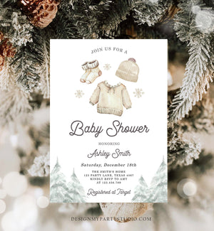 Editable Winter Baby Shower Invitation Baby It's Cold Outside Christmas Baby Shower Gender Neutral Watercolor Template Download Corjl 0491