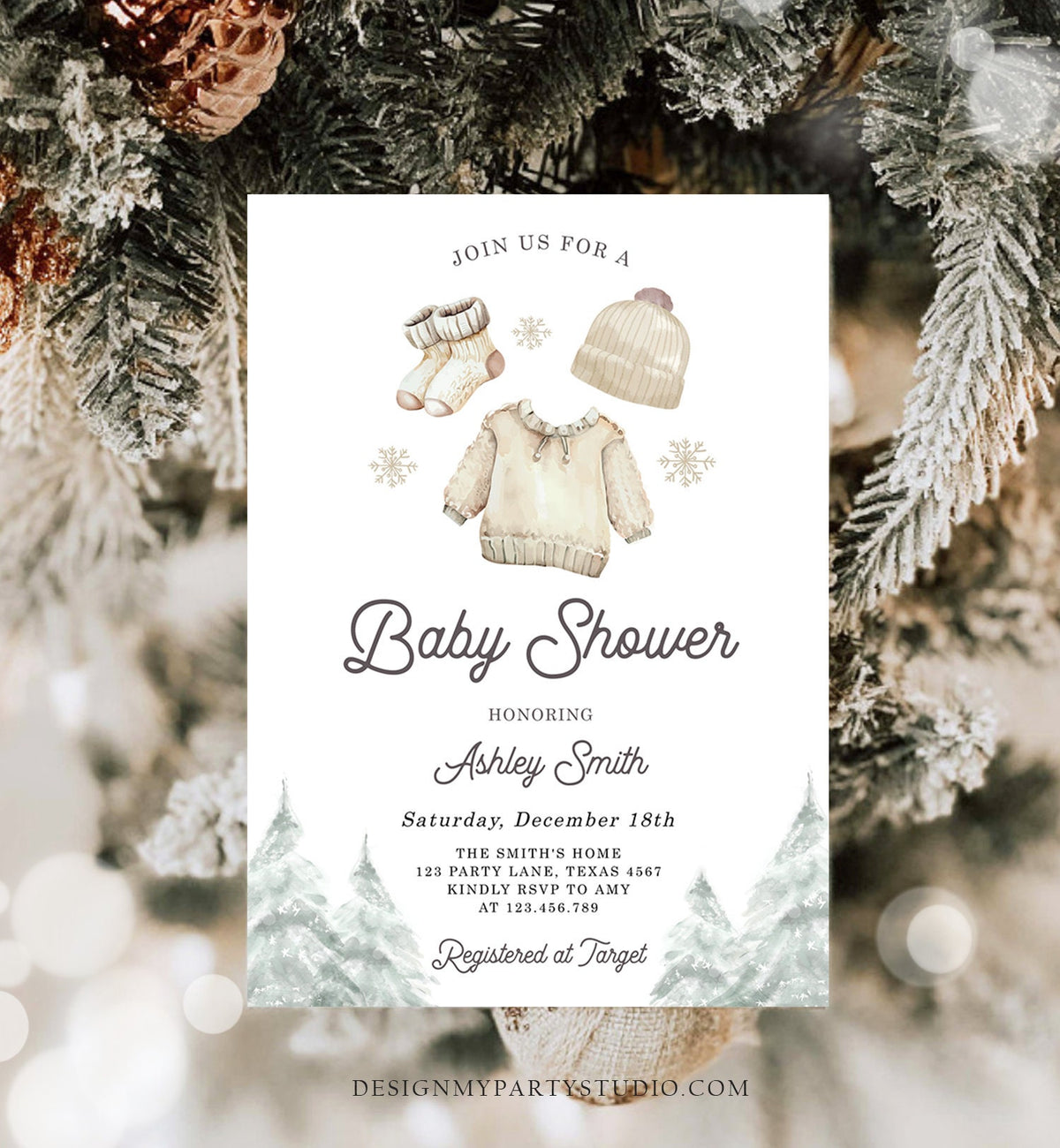 Editable Winter Baby Shower Invitation Baby It&#39;s Cold Outside Christmas Baby Shower Gender Neutral Watercolor Template Download Corjl 0491