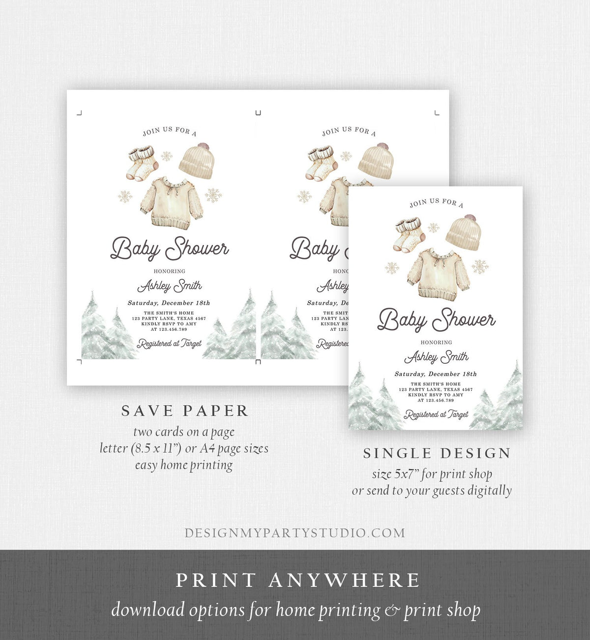 Editable Winter Baby Shower Invitation Baby It&#39;s Cold Outside Christmas Baby Shower Gender Neutral Watercolor Template Download Corjl 0491
