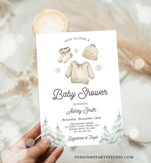 Editable Winter Baby Shower Invitation Baby It's Cold Outside Christmas Baby Shower Gender Neutral Watercolor Template Download Corjl 0491