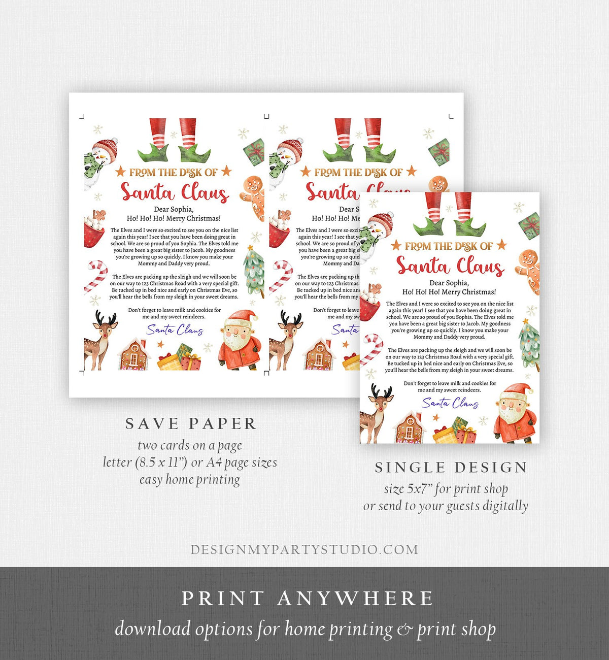 Editable Personalized Letter from Santa Claus From The Desk of Santa Christmas Eve North Pole Mail Download Printable Template 0445