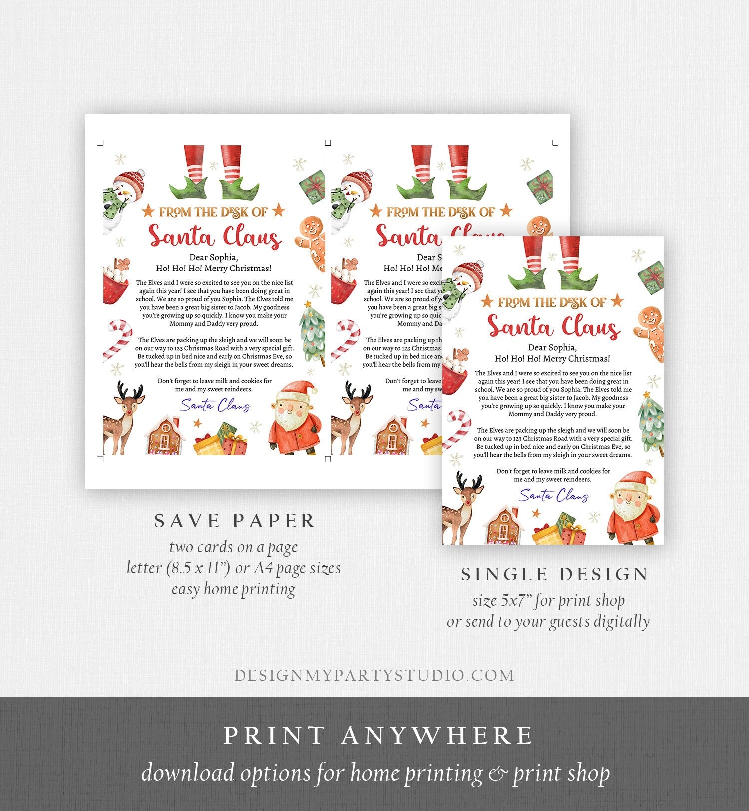 Editable Personalized Letter from Santa Claus From The Desk of Santa Christmas Eve North Pole Mail Download Printable Template 0445