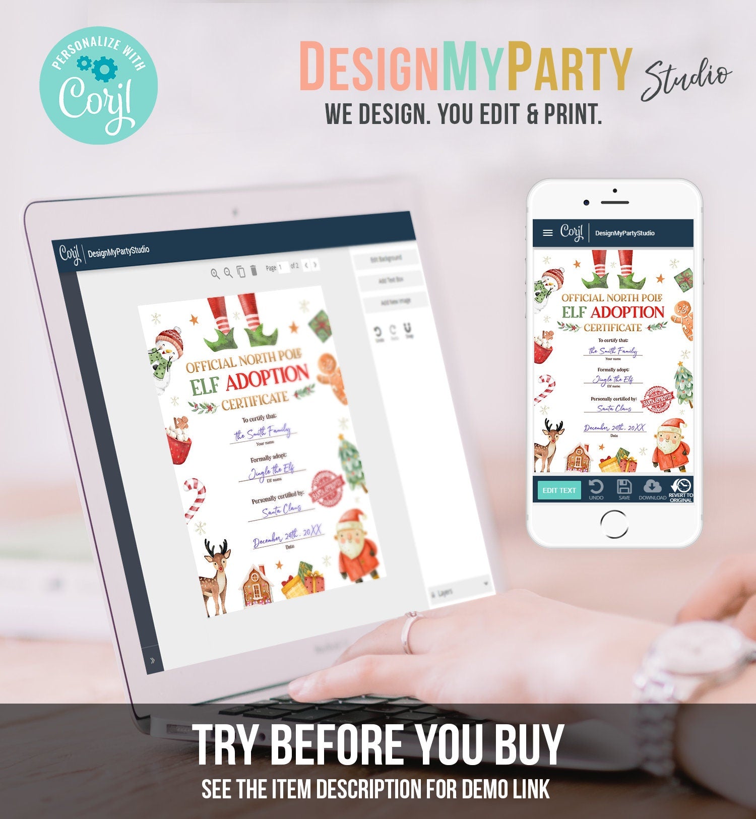 Editable Elf Adoption Certificate Adopt an Elf Letter Elf Activity Christmas Elf Certificate Santa North Pole Corjl Template Printable 0445