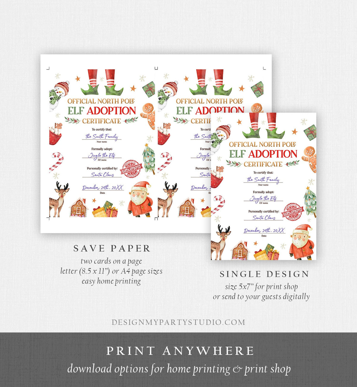 Editable Elf Adoption Certificate Adopt an Elf Letter Elf Activity Christmas Elf Certificate Santa North Pole Corjl Template Printable 0445