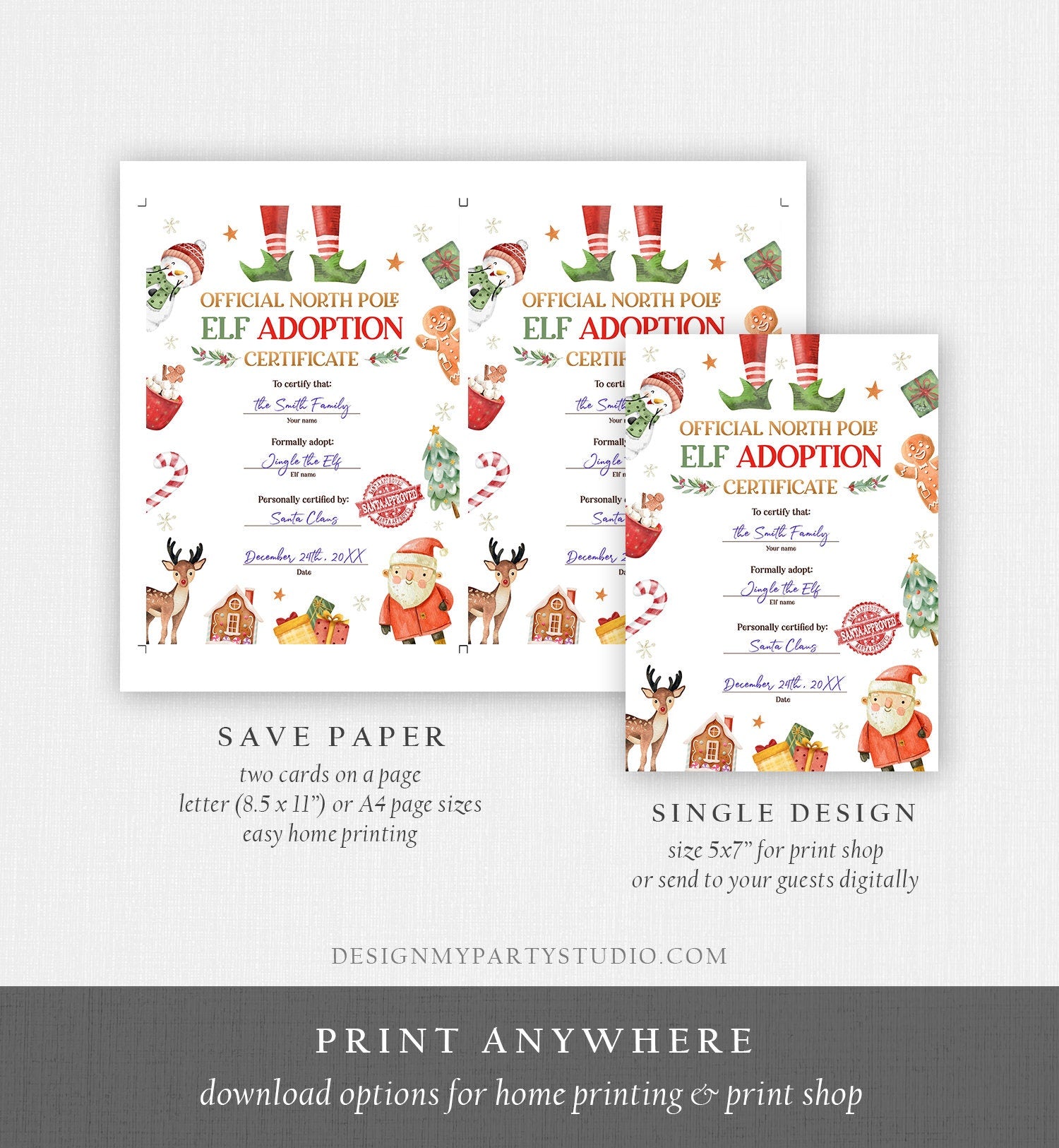 Editable Elf Adoption Certificate Adopt an Elf Letter Elf Activity Christmas Elf Certificate Santa North Pole Corjl Template Printable 0445