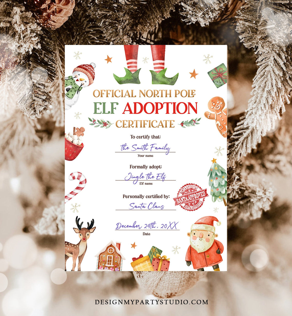 Editable Elf Adoption Certificate Adopt an Elf Letter Elf Activity Christmas Elf Certificate Santa North Pole Corjl Template Printable 0445
