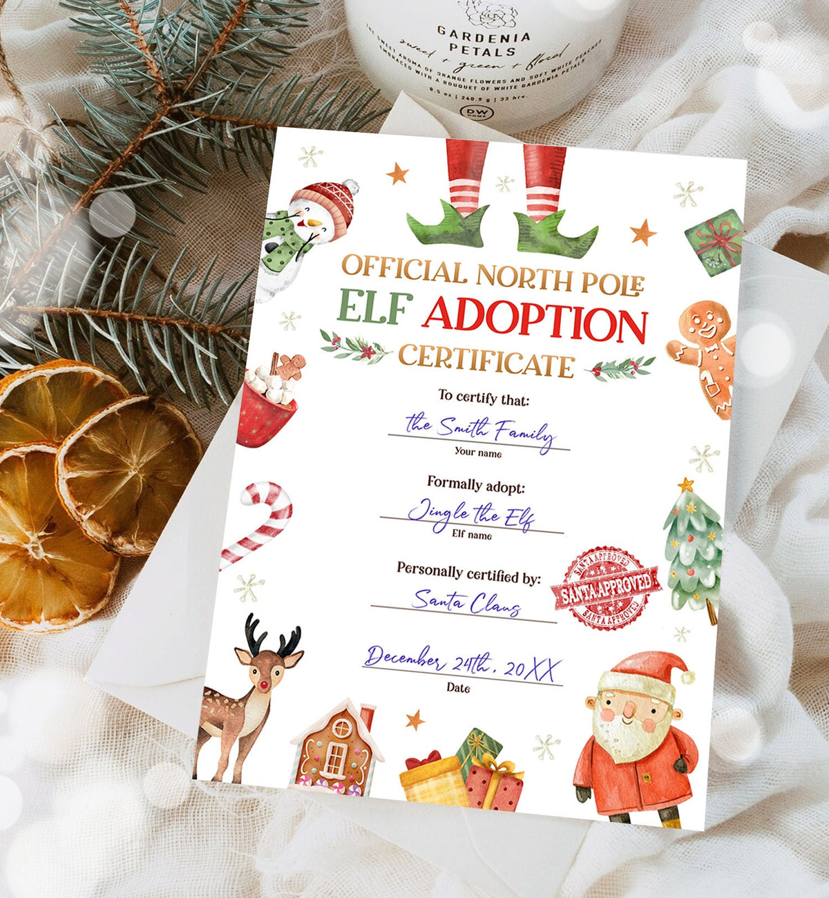 Editable Elf Adoption Certificate Adopt an Elf Letter Elf Activity Christmas Elf Certificate Santa North Pole Corjl Template Printable 0445