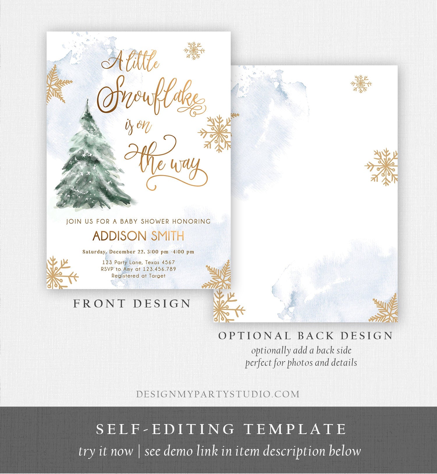 Editable Little Snowflake on The Way Baby Shower Invitation Winter Baby Shower Baby Its Cold Outside Digital Template Printable 0363