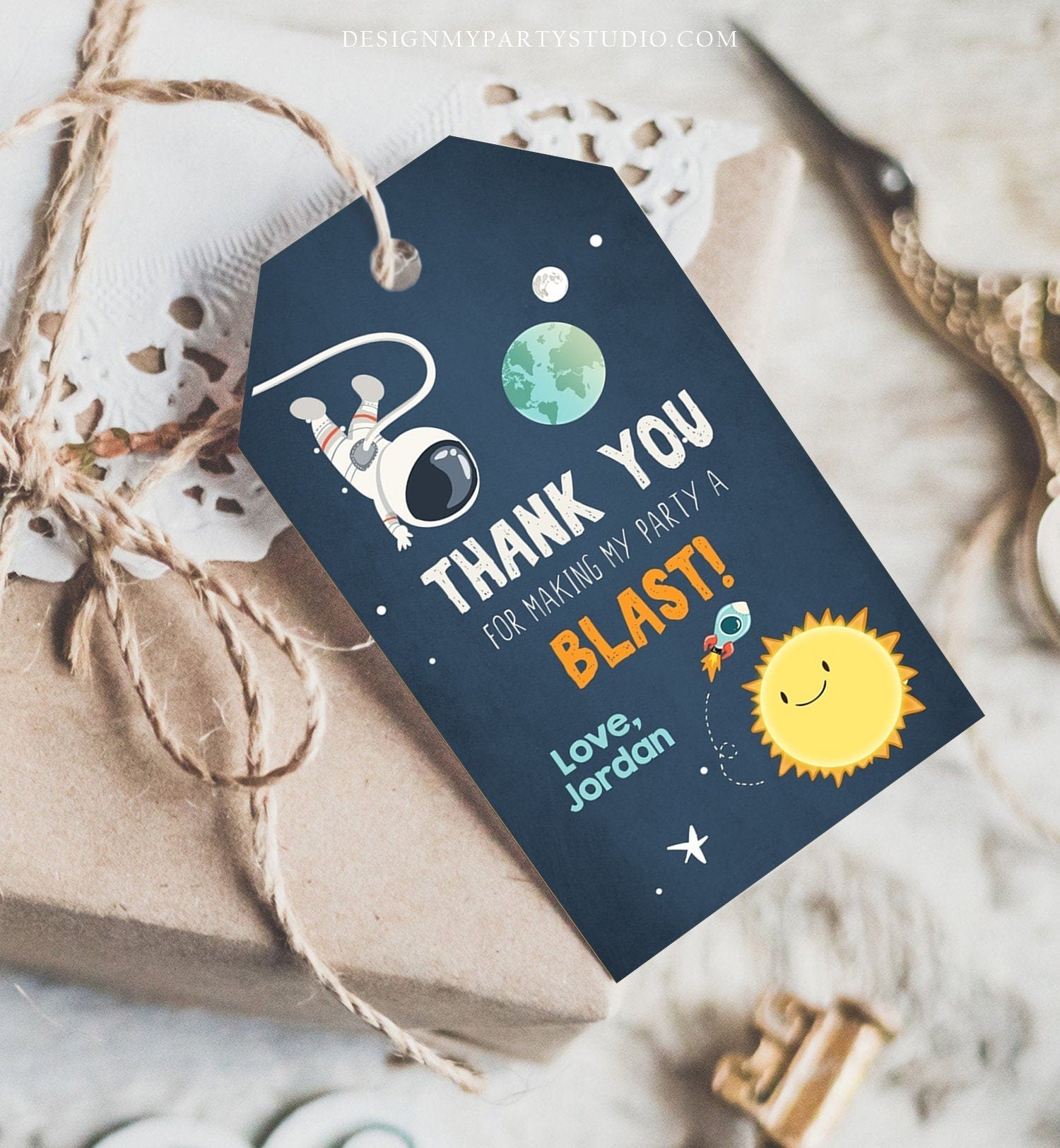Editable Outer Space Favor Tag Space Birthday Thank You Label Rocket Gift Astronaut Party Shower Digital Download Template Printable 0046