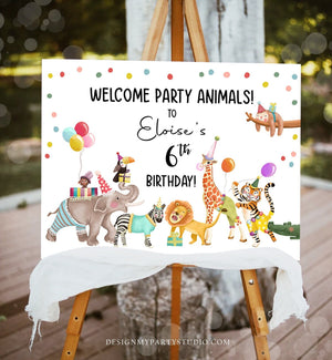 Editable Party Animals Welcome Sign Party Animal Sign Zoo Safari Welcome Jungle Sign Birthday Animals Girl Template PRINTABLE Corjl 0482