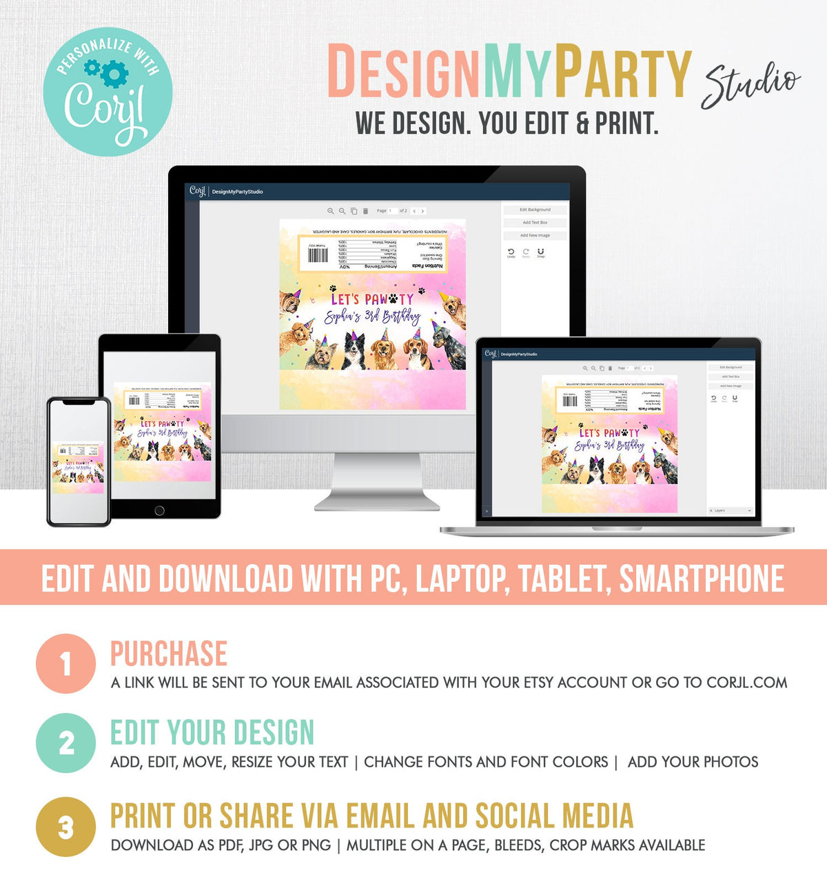 Editable Dog Candy Bar Wrapper Dog Birthday Party Chocolate Bar Label Puppy Boy Puppy Party Pawty Download Digital Template Printable 0460