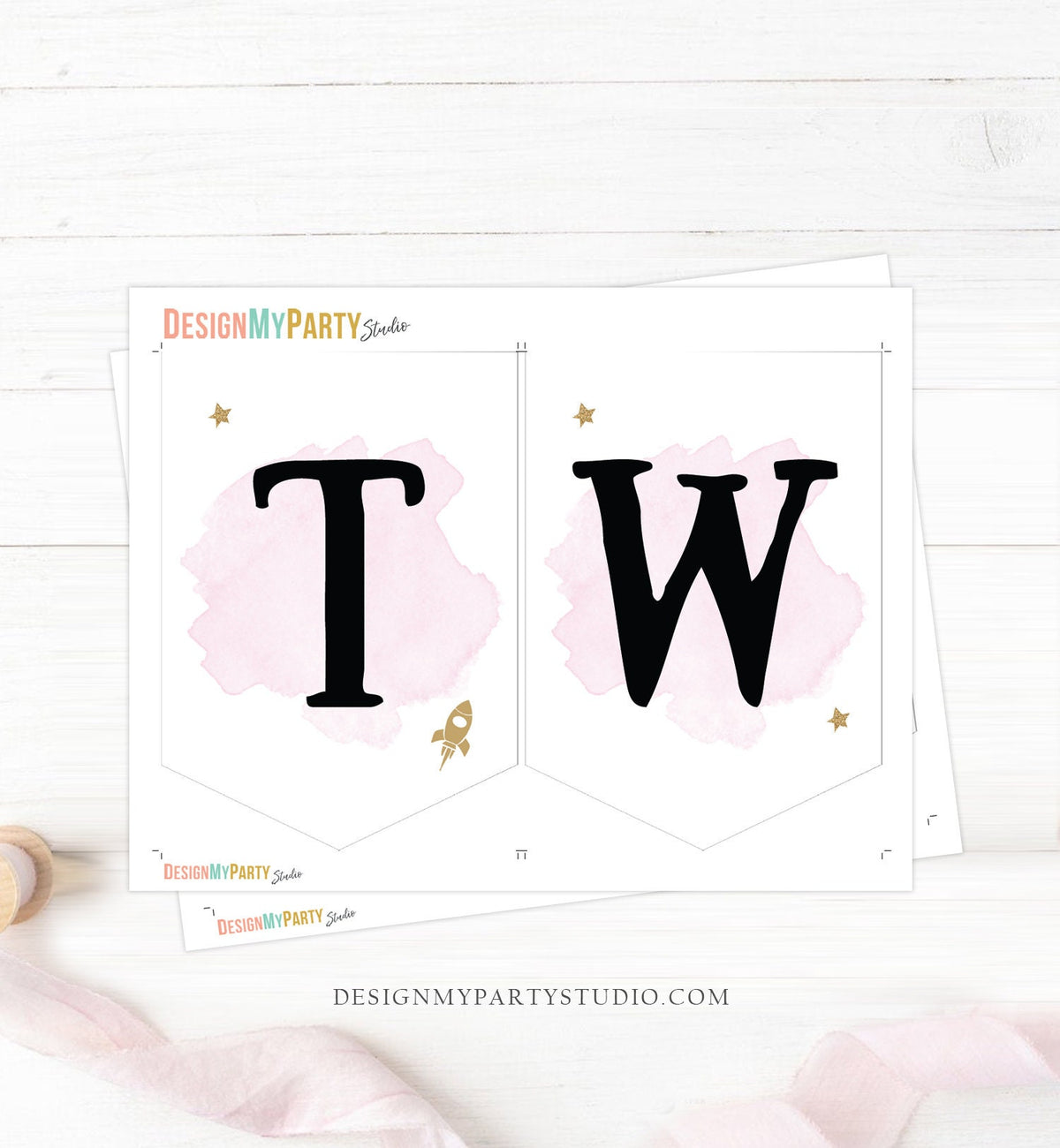 Outer Space Planets High Chair Banner Galaxy Girl 2nd Birthday Pink High Chair Banner TWO the Moon Space Party Decor PRINTABLE Digital 0357