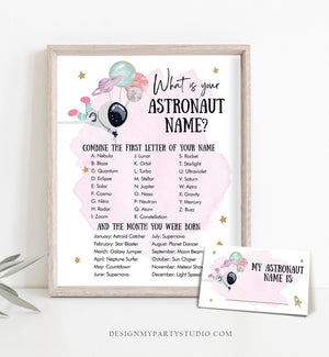 Editable What Is your Astronaut Name Game Outer Space Birthday Game Galaxy Birthday Party Girl Gold Rocket Template Printable Corjl 0366