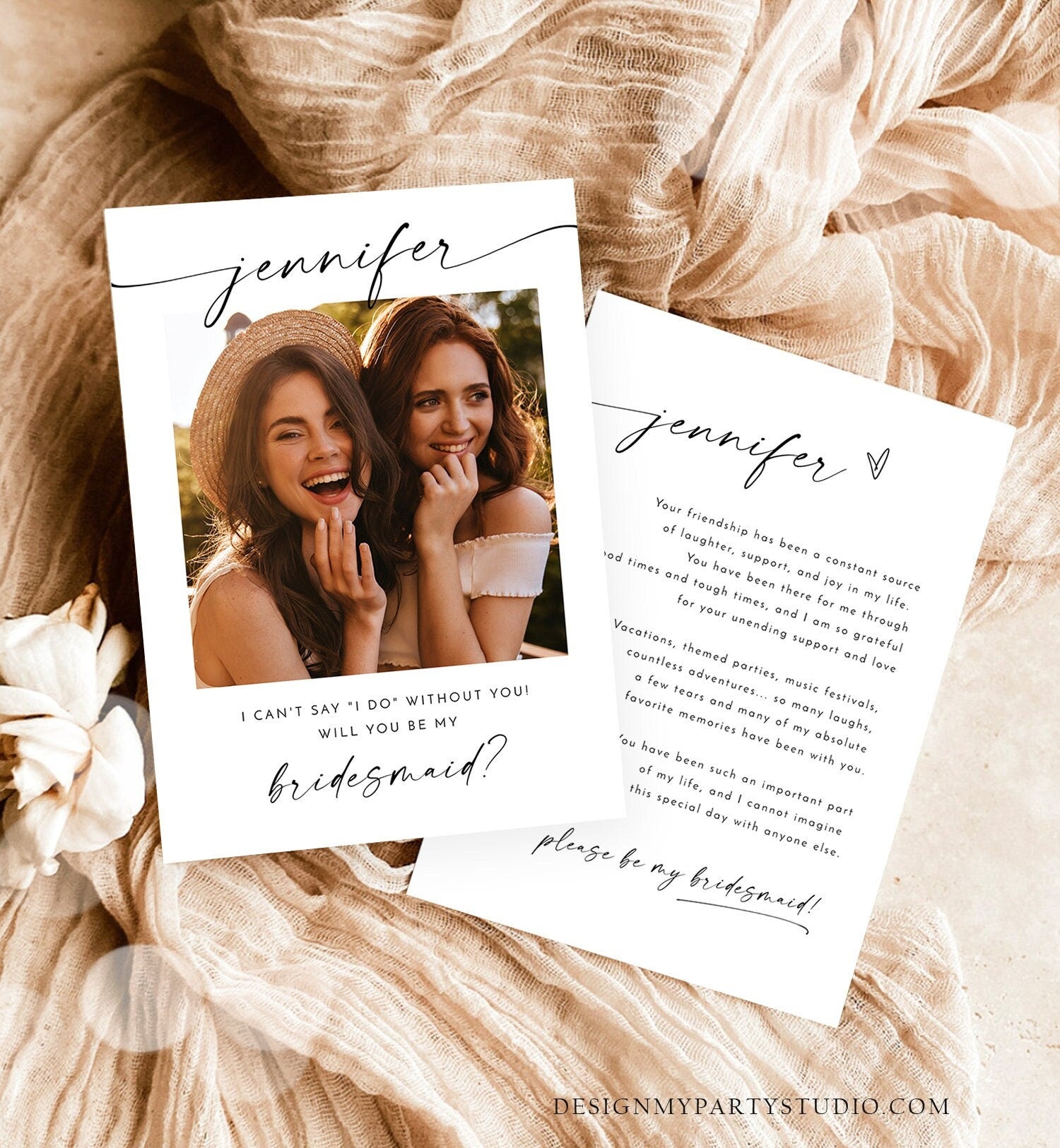 Editable Will You Be My Bridesmaid Card Proposal Photo Card Boho Rusti