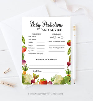 Editable Baby Predictions Baby Shower Game Advice Card Locally Grown Farmers Market Fruit Vegetables Farm Barn Corjl Template Printable 0144