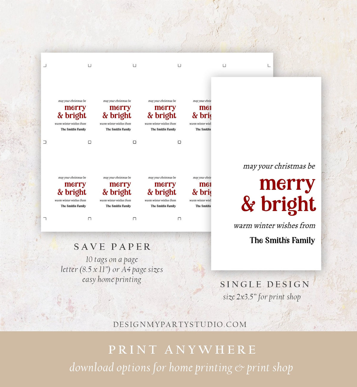 Editable Holiday Gift Tags Christmas Gift Tags Merry &amp; Bright Minimalist Holiday Labels Coworkers Digital Download Template Printable 0443