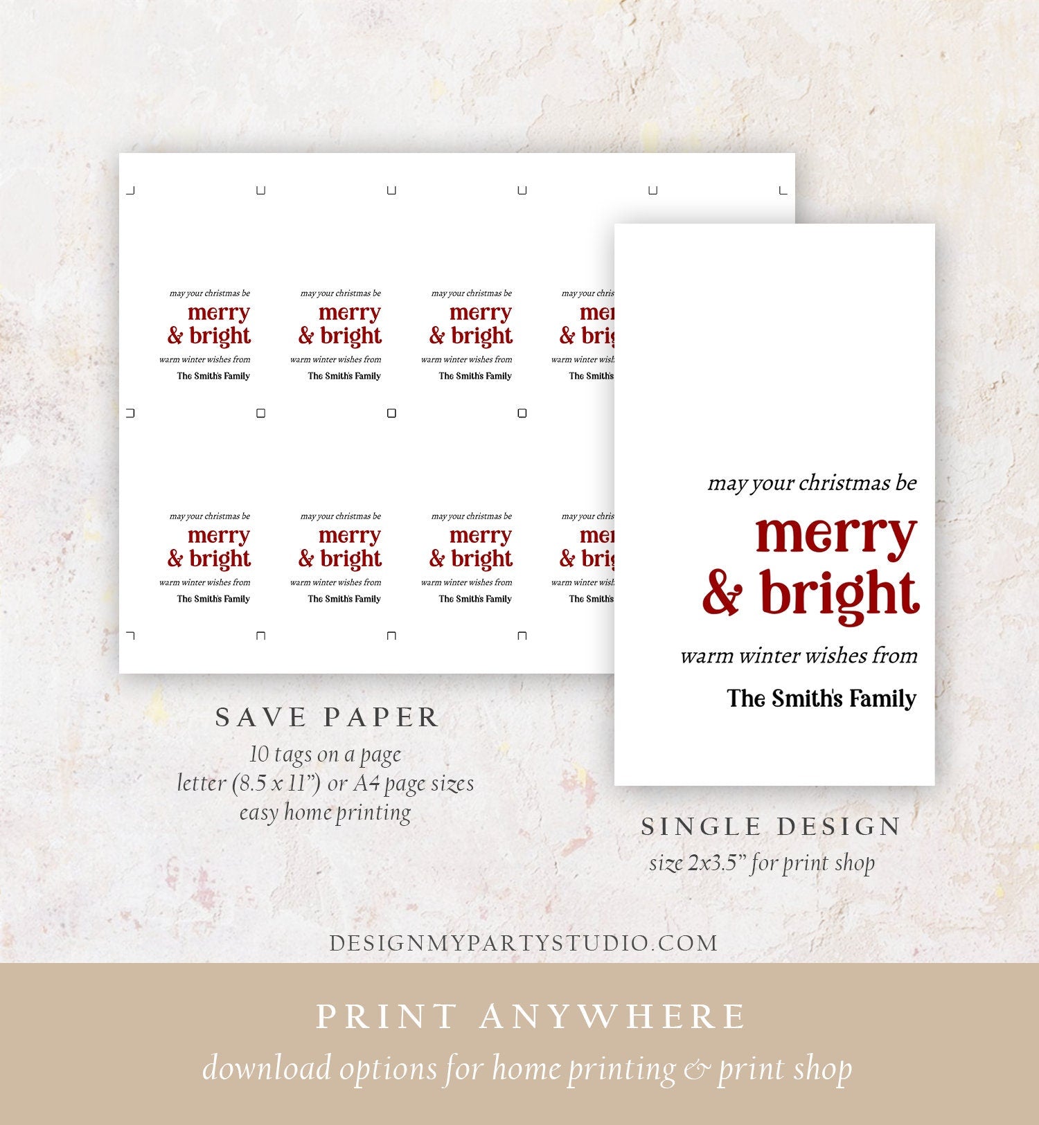 Editable Holiday Gift Tags Christmas Gift Tags Merry & Bright Minimalist Holiday Labels Coworkers Digital Download Template Printable 0443
